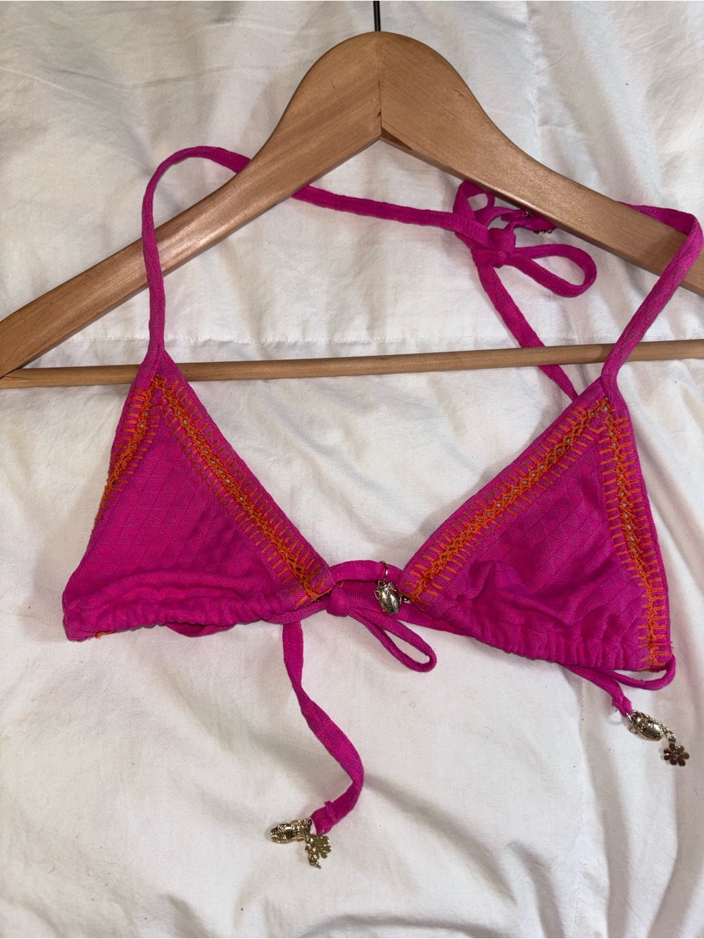 Pink Triangle Bikini Top with Orange Trim - Unbranded